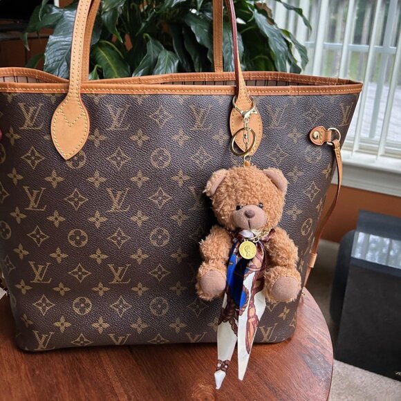 TEDDY BEAR TWILLY SCARF Bag Charm Tan Navy 🧸 - Picture 1 of 6